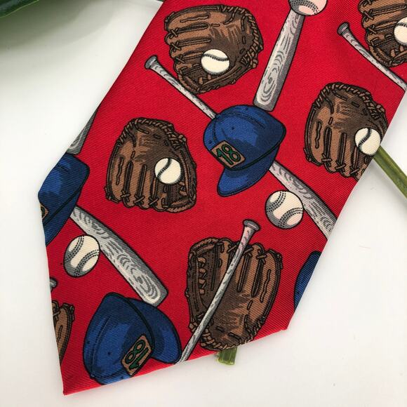 Gant Red White Blue Baseball Glove Mitt Bat Hat Novelty USA Made Silk Neck Tie - Picture 4 of 6